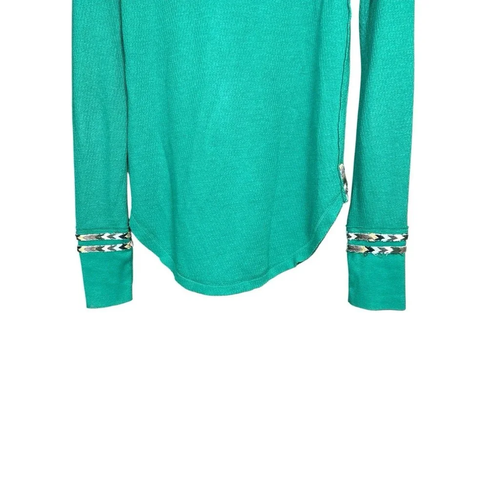 We The Free Free People Women’s Small Green Waffle Southwest Henley Thermal Boho